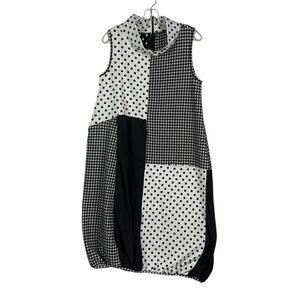 Kozan Alessandra Dress Sleeveless Bubble Hem Black White Womens Small